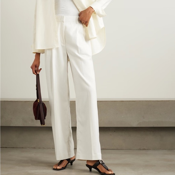 Toteme Pants - Toteme Pleated Silk and Organic Cotton-Blend Corduroy Wide-Leg Pants in Ecru
